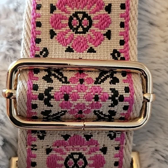 Embroidered Purse Crossbody Adjustable Strap 2 Inches Wide Purple Pink Black - Picture 5 of 6